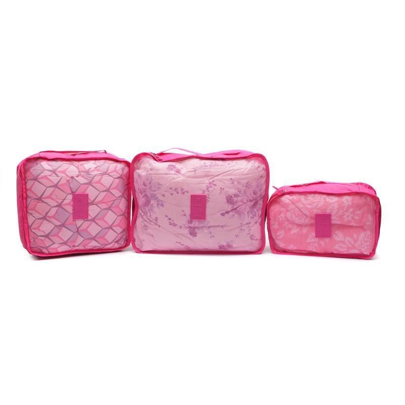 Miniatura Kit 6 Bolsas Organizadoras Para Mala / Bagagem- Pink