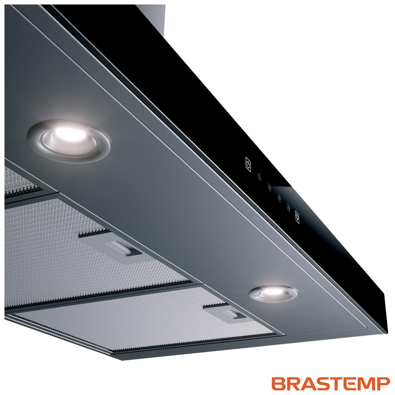 Coifa de Parede Brastemp 90 cm Tbox com 03 Velocidades + Turbo, Painel Touch, Timer, Inox - BAE90AR 110