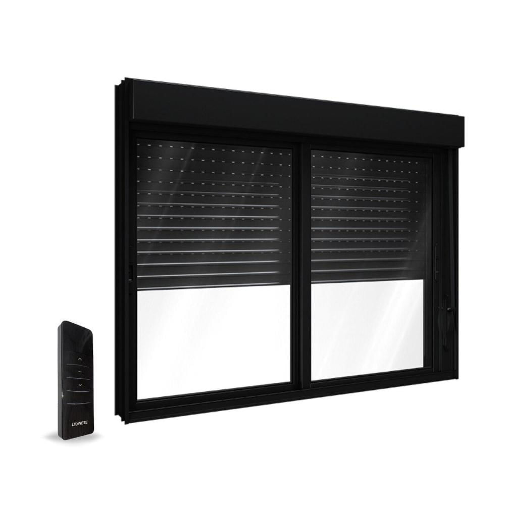 Miniatura Janela Veneziana Integrada Automatizada com Motor 220v 120x150 Lucasa Aluminio Preto