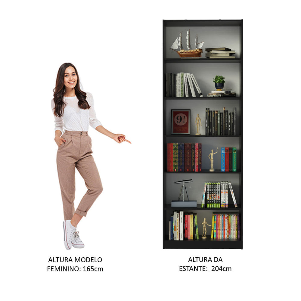 Miniatura Estante Livreiro Madesa 6908 com 6 Nichos Preto Cor:Preto