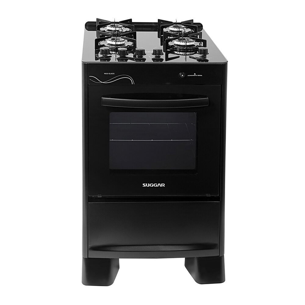 Miniatura Fogão a Gás 4 Bocas Suggar Neo Glass 4 Queimadores Preto - Bivolt