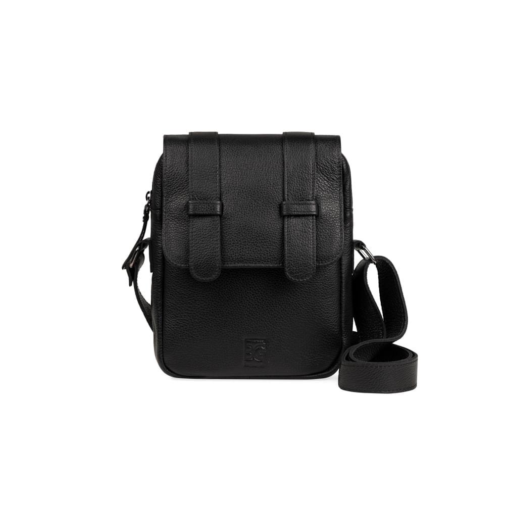 Miniatura Shoulder Bag Masculina de Couro Leme Preta Preto