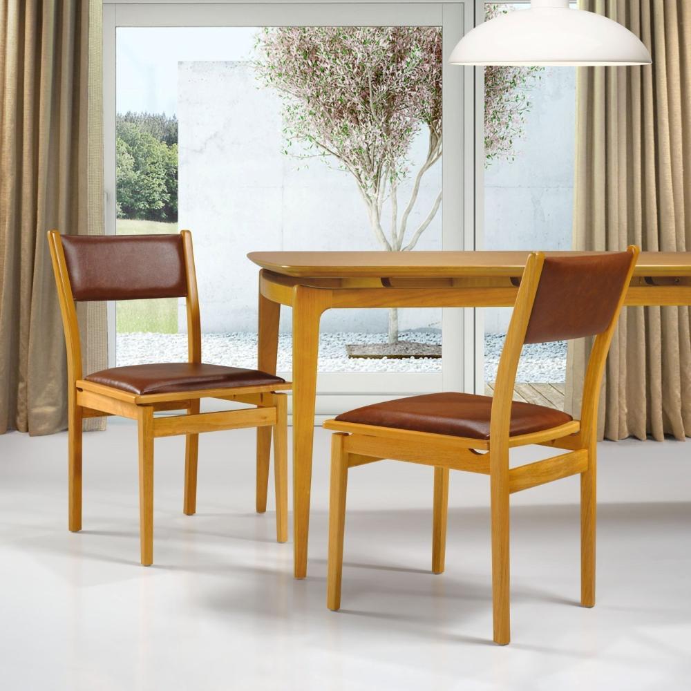 Miniatura Kit 2 Cadeiras Madeira Maciça Encosto e Assento Estofado Chade Freijó