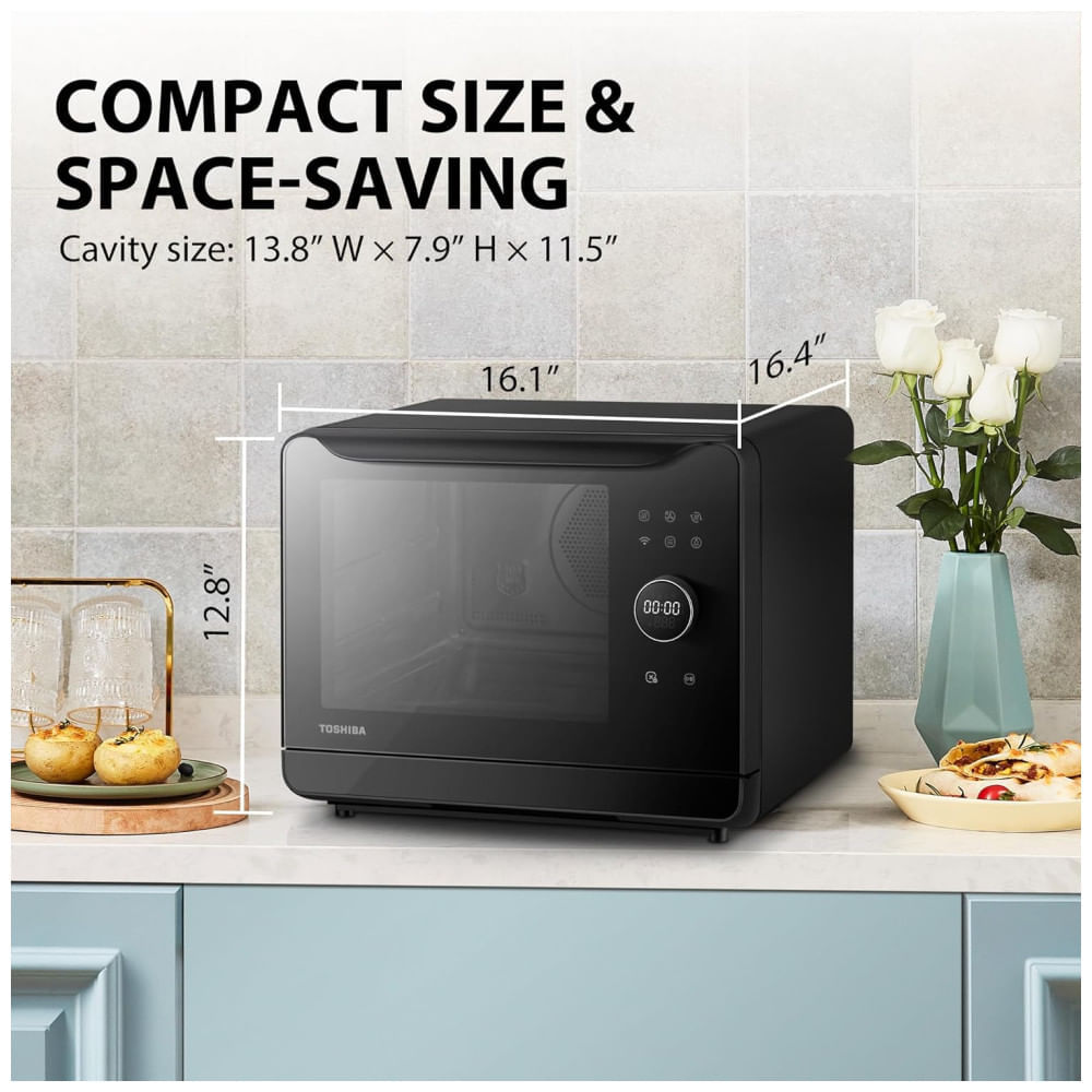Miniatura Forno a Vapor Compacto 6 em 1 com Capacidade de 19L, 36 Menus Predefinidos e Limpeza a Vapor, 110V 1800W, TOSHIBA, Preto 110v