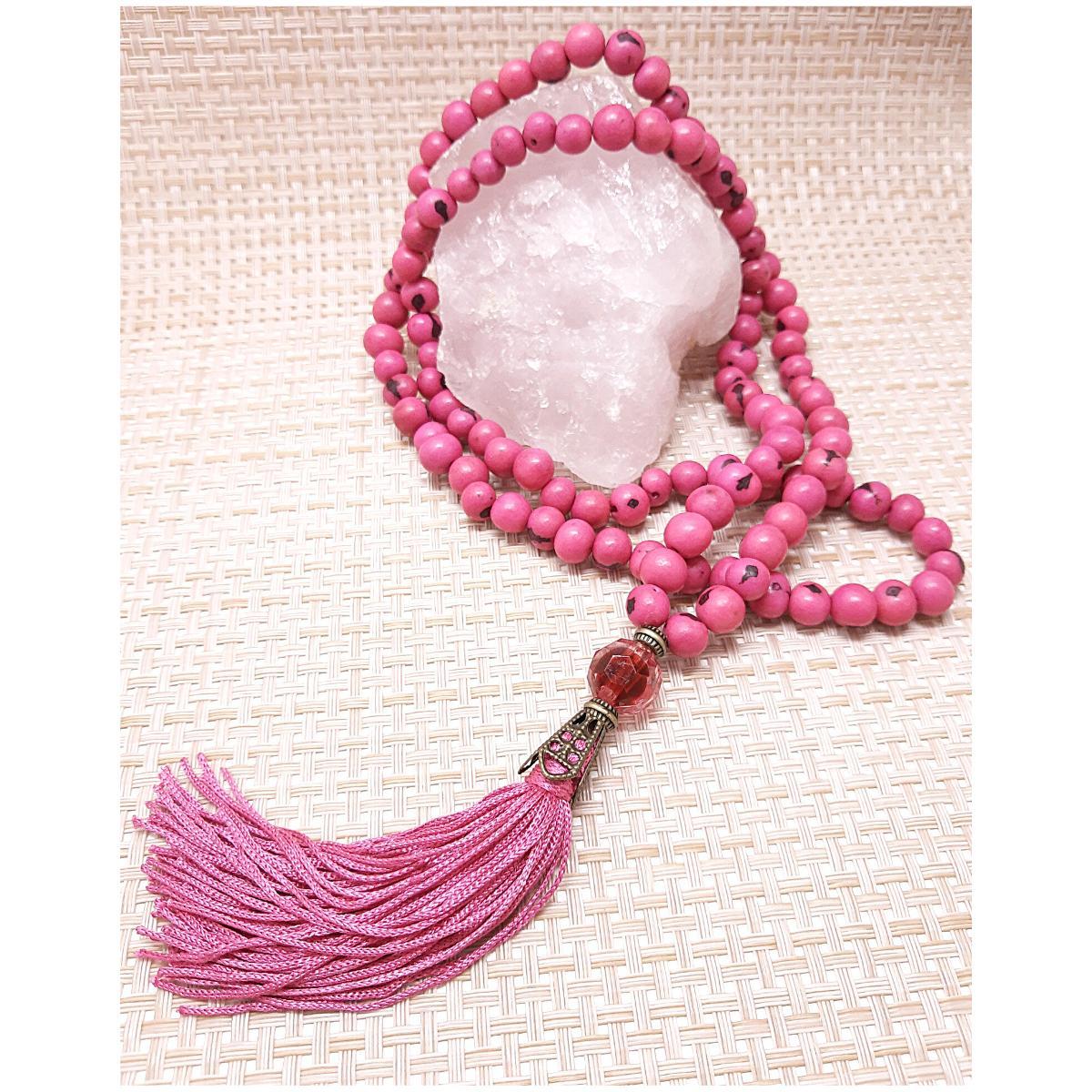 Japamala 108 Contas De Sementes De Açai Cor Rosa Pink Hooponopono