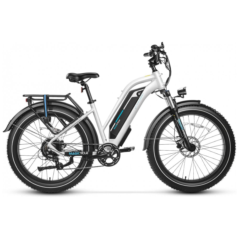 Miniatura Bicicleta Elétrica 7 Velocidades com Freio a Disco e Luz Dianteira Traseira, 750W, Branca, MAGICYCLE, Branco