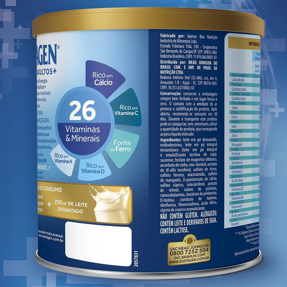 Miniatura Complemento Alimentar Sustagen Adultos+ Sabor Baunilha Lata 400g