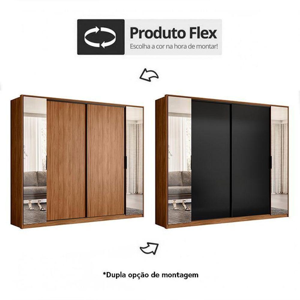 Miniatura Guarda Roupa Casal Laredo 4 Portas Flex Nogueira/preto Prime Tx Com Espelho - Demartêz