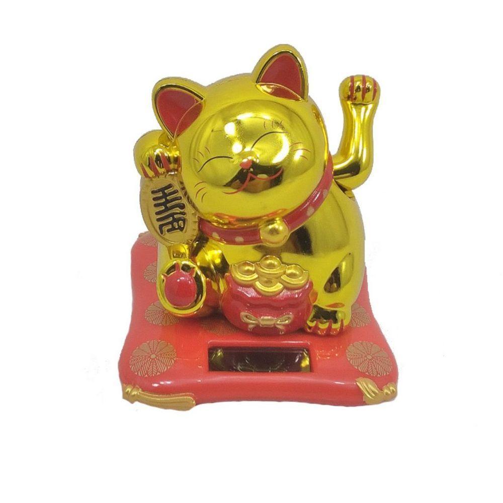 Miniatura Maneki Neko Gato Da Sorte Dourado 7,5 Cm Energia Solar