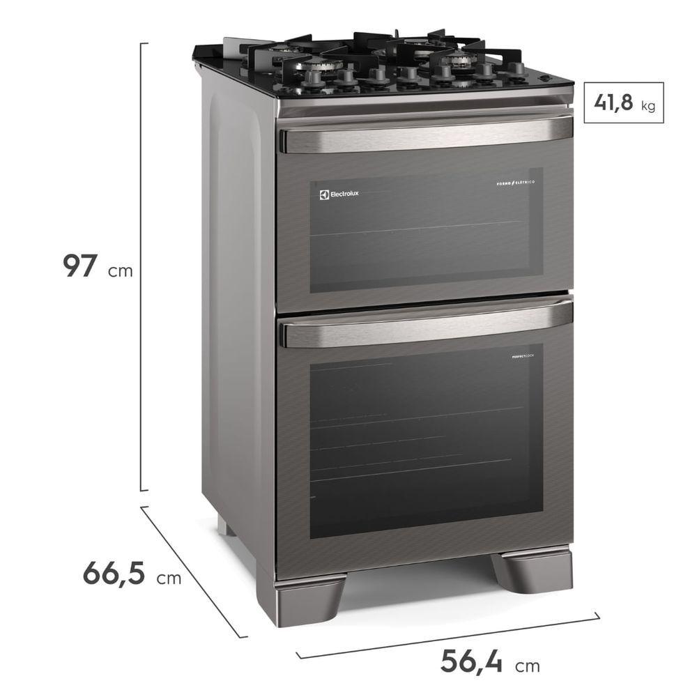 Miniatura Fogão Electrolux FE4DC com Forno Duplo PerfectCook360 4 Queimadores Cinza 110V