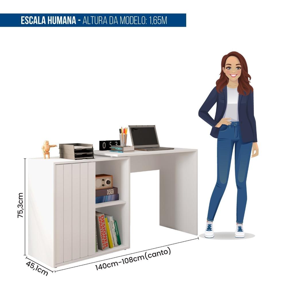 Miniatura Escrivaninha para Escritório com 1 Porta Ripada Start Branco Fosco