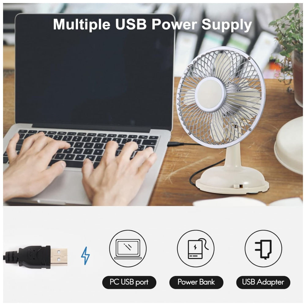 Miniatura Ventilador de Mesa Portátil Retro USB com 2 Velocidades Avoeco, Branco