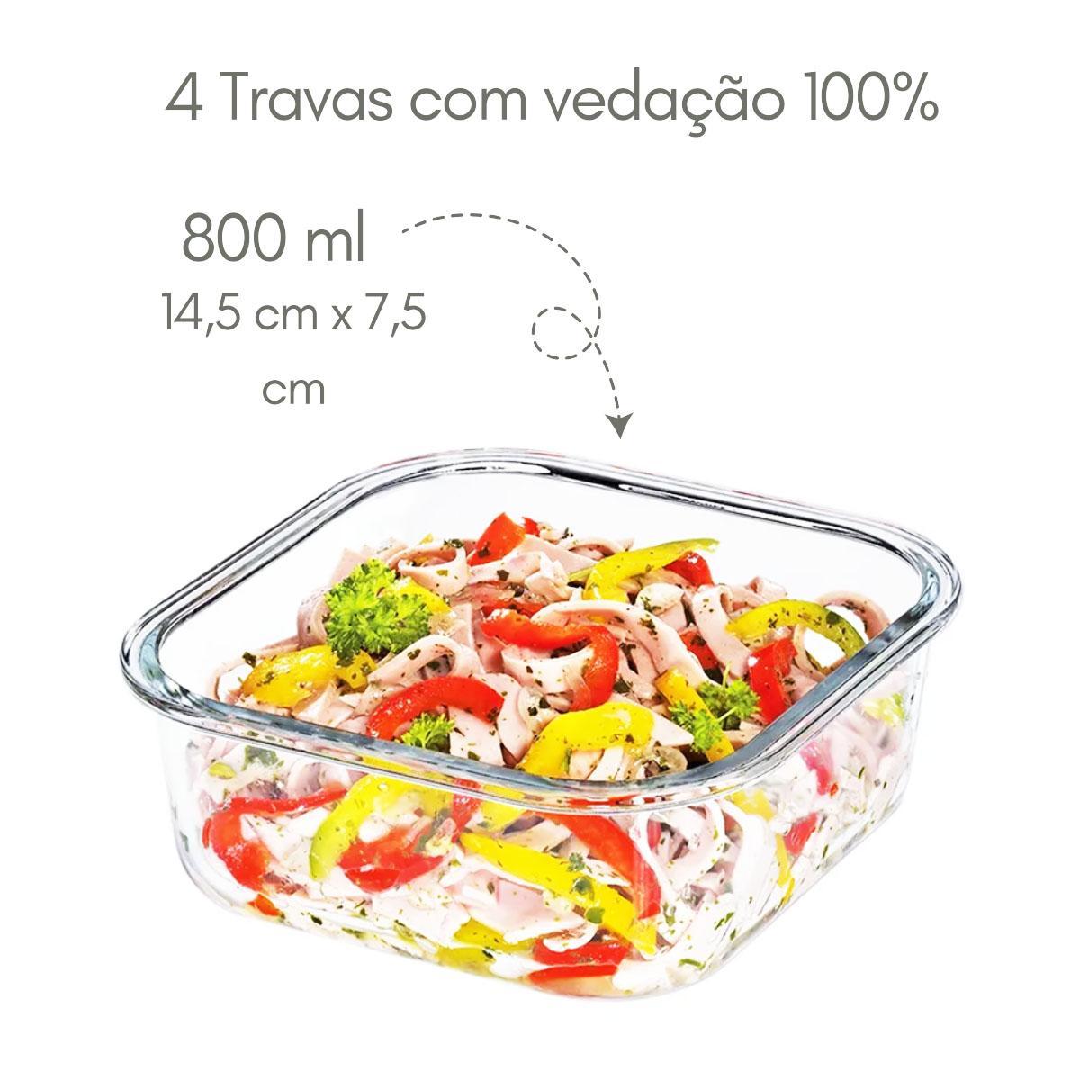 Miniatura Kit 10 Potes De Vidro Herméticos Quadrados 800Ml