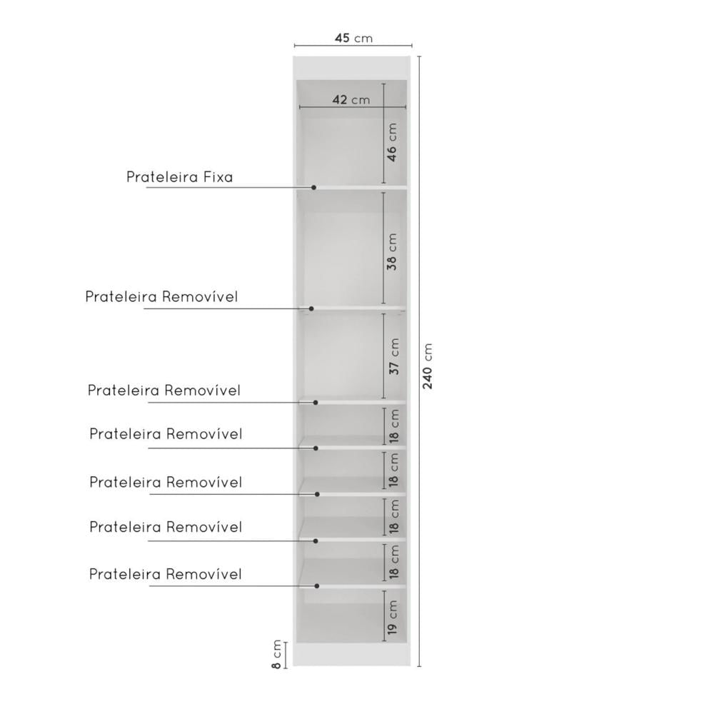 Miniatura Guarda Roupa Hera 1 Porta com Espelho 6 Prateleiras CabeCasa MadeiraMadeira Louro/Branco Geada
