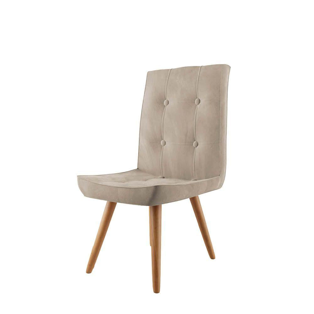 Miniatura Conjunto 03 Cadeira De Jantar Drop Com Botão Base Pé Palito Imbuia Sintético Bege