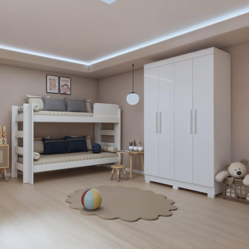 Miniatura Quarto Infantil Completo com Guarda-Roupa e Beliche Théo Branco