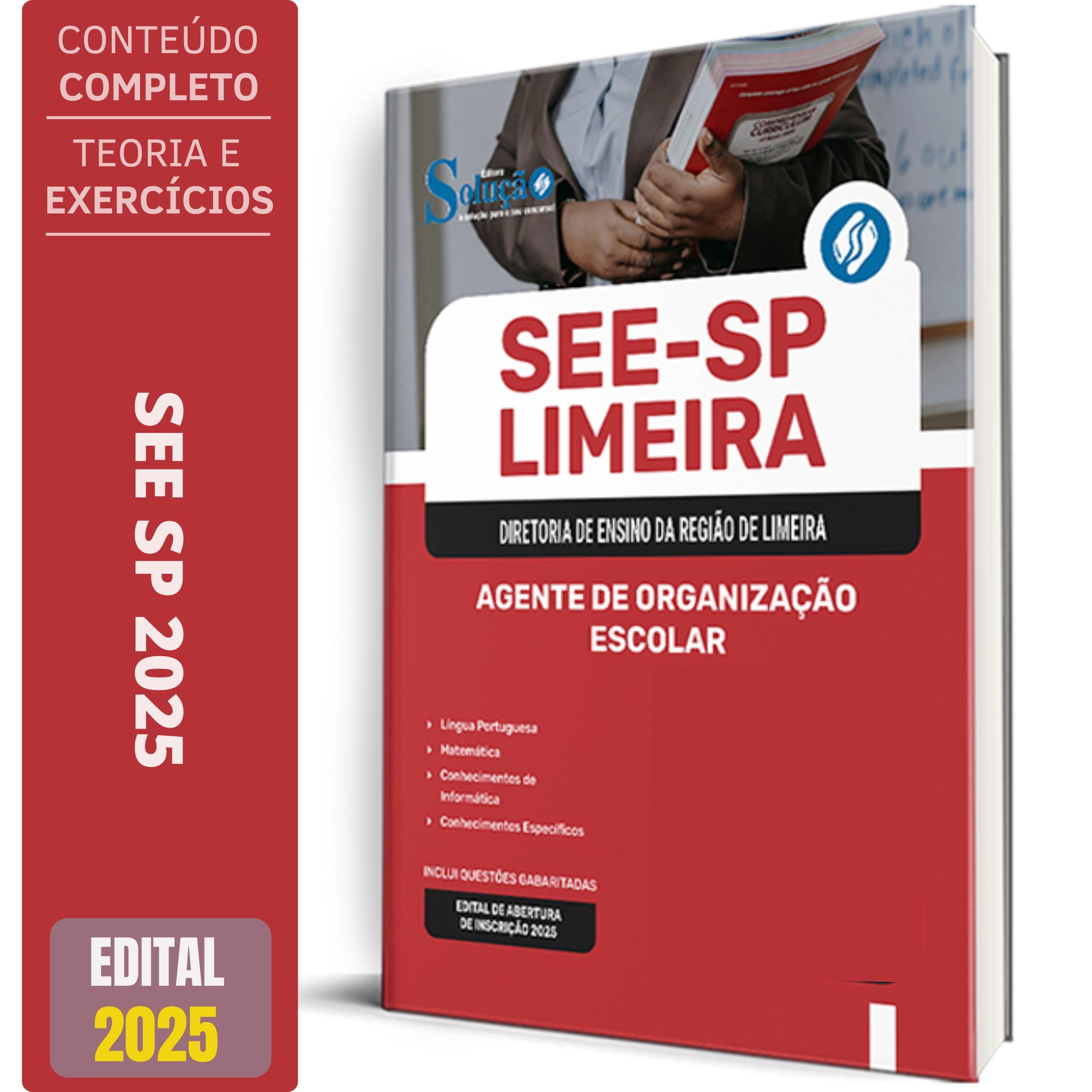 Miniatura Apostila See Sp Limeira 2025 - Agente De Organização Escolar
