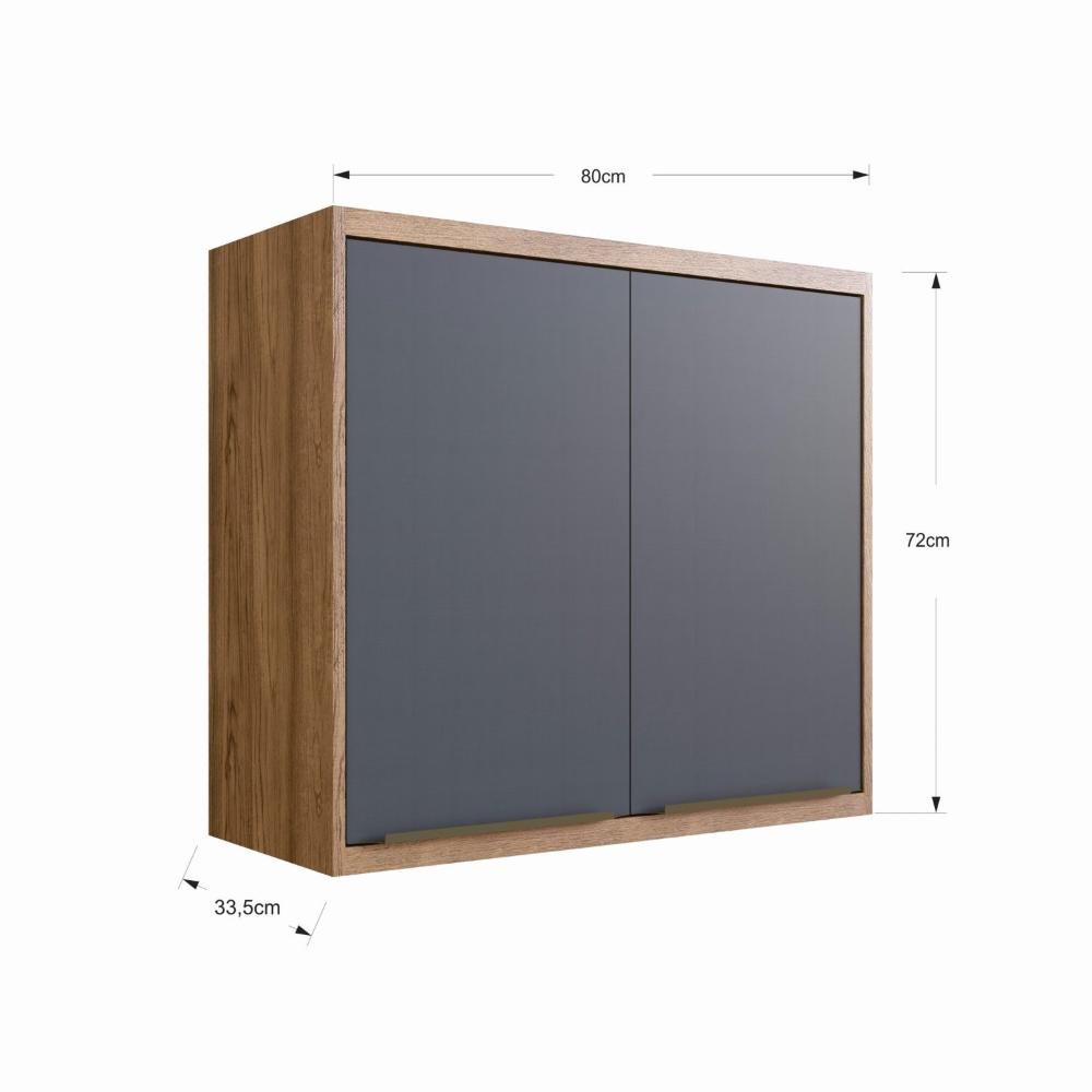 Miniatura Armário Aéreo para Cozinha 80cm 2 Portas Viena Edez Louro Freijó/Grafitto