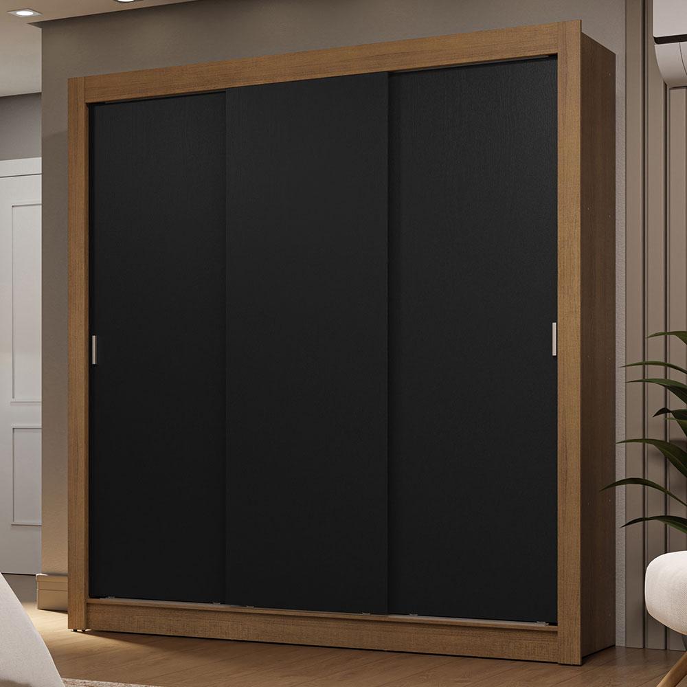 Miniatura Guarda-Roupa Casal 3 Portas de Correr Rustic/Preto Sublime Madesa Rustic/Preto