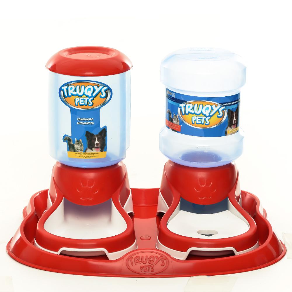 Miniatura Kit Truqys Pets Automático Bandeja + Comedouro + Bebedouro - Vermelho