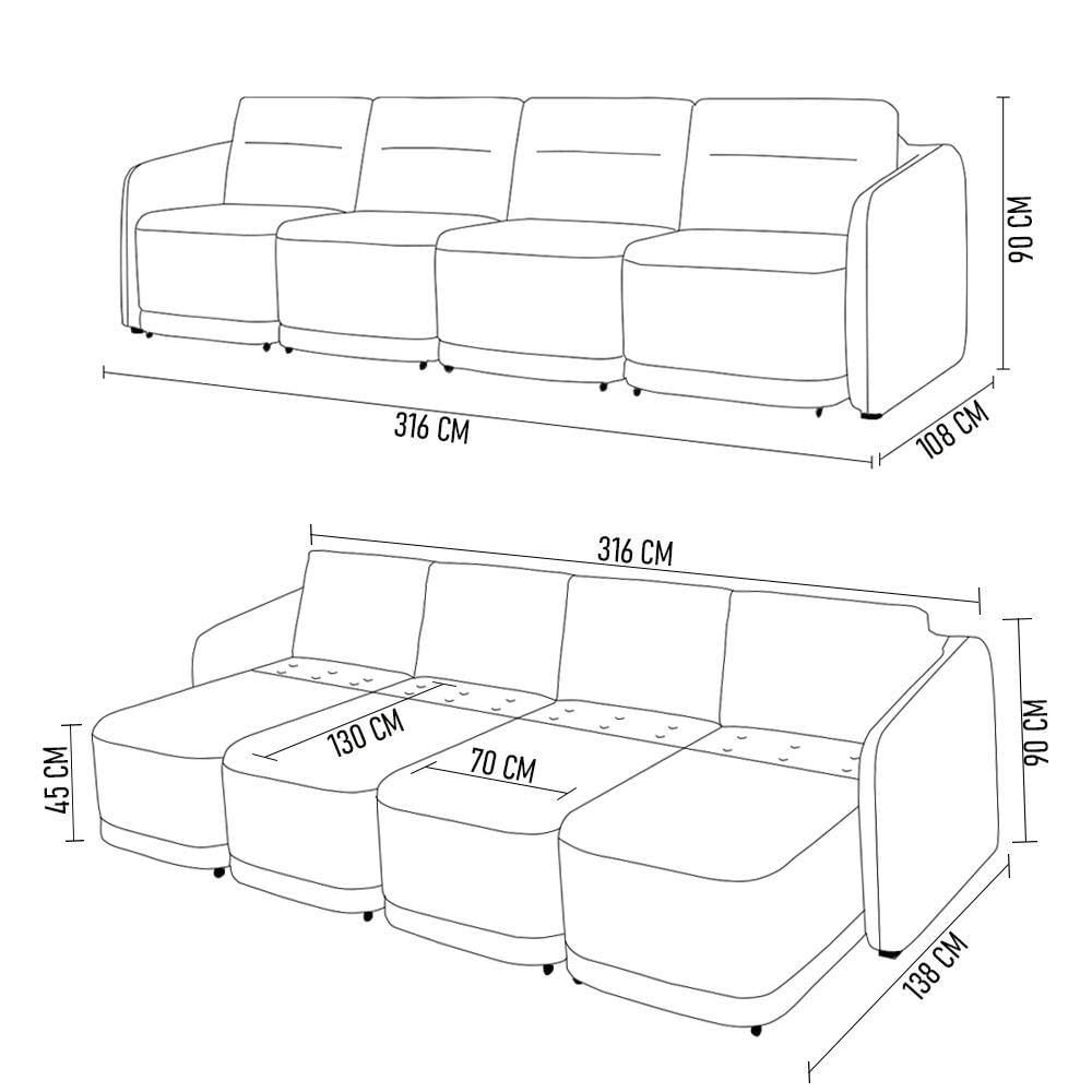 Miniatura Sofá Cama Casal Para Sala 316cm Polska K04 Bouclê Bege - Mpozenato