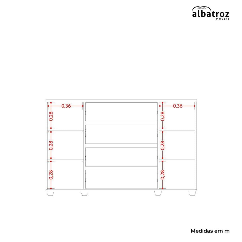 Cômoda 2 Portas Correr 4 Gavetas Evidenza Albatroz Móveis Carvalho Grife/Off White