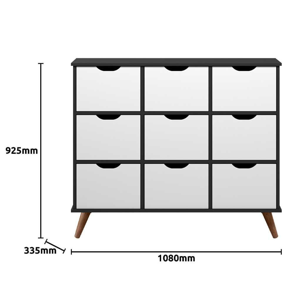 Miniatura Nicho Organizador Retrô Preto 9 Gavetas Branco Qmovi