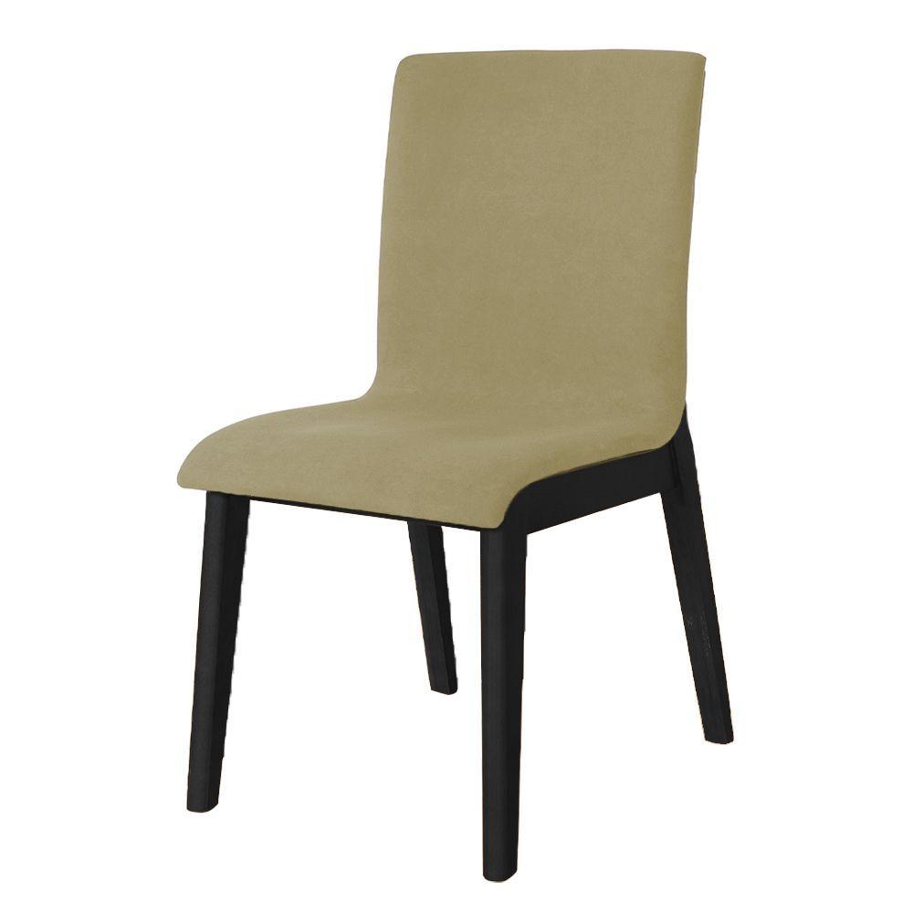 Miniatura Kit 2 Cadeiras De Jantar Diamante Estofada Em Veludo Bege Base Madeira Maciça Preto