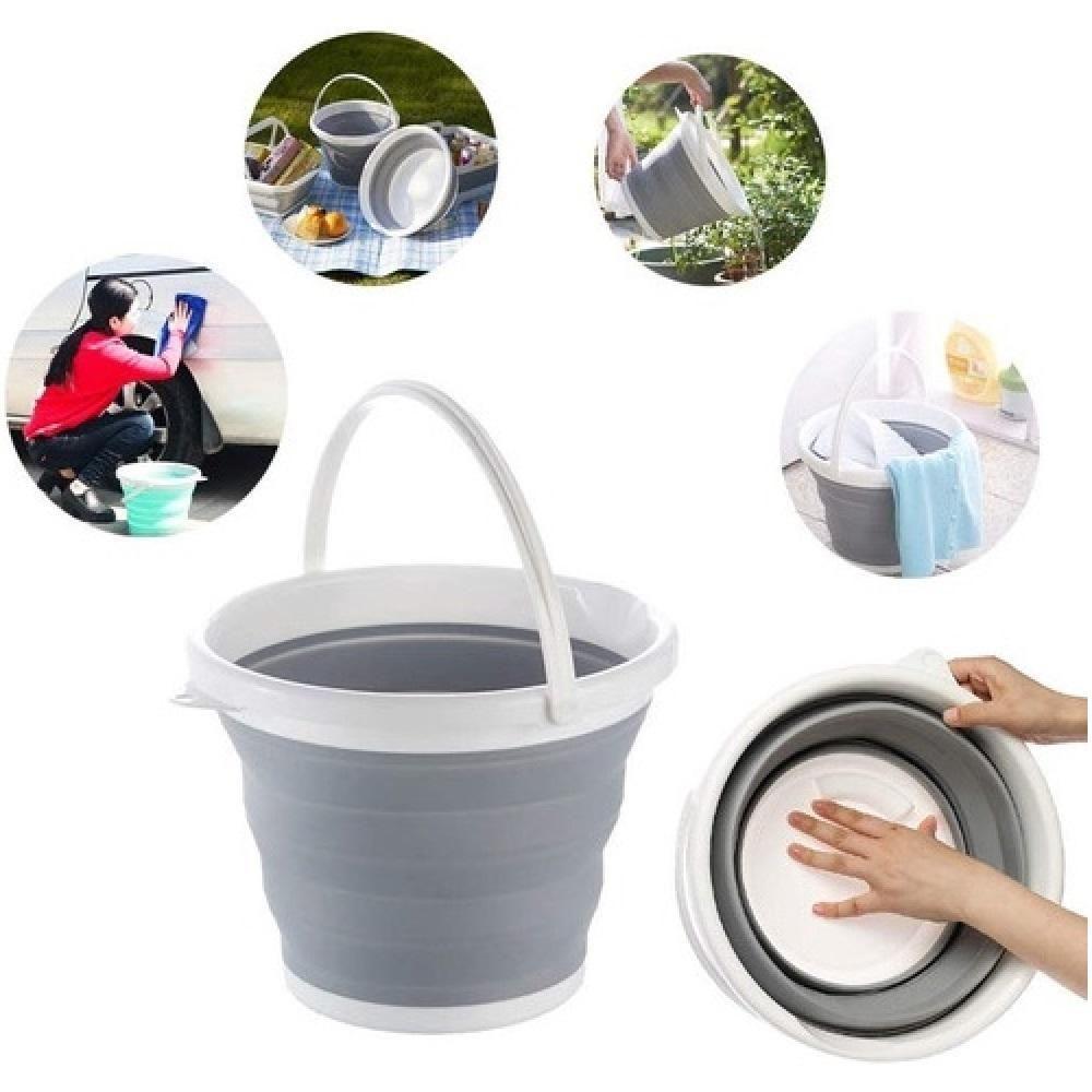 Miniatura Balde Portatil Ecologico Retratil Cozinha Banheiro Lavanderia 10 Litros Alça Plastica Cinza