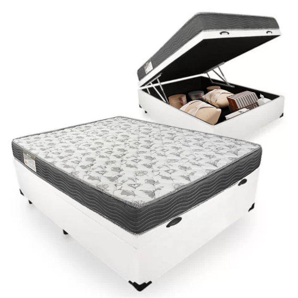 Miniatura Cama Box Com Baú Casal Sintético + Colchão De Espuma D33 - Ortobom - Iso 100 138cm - Branco