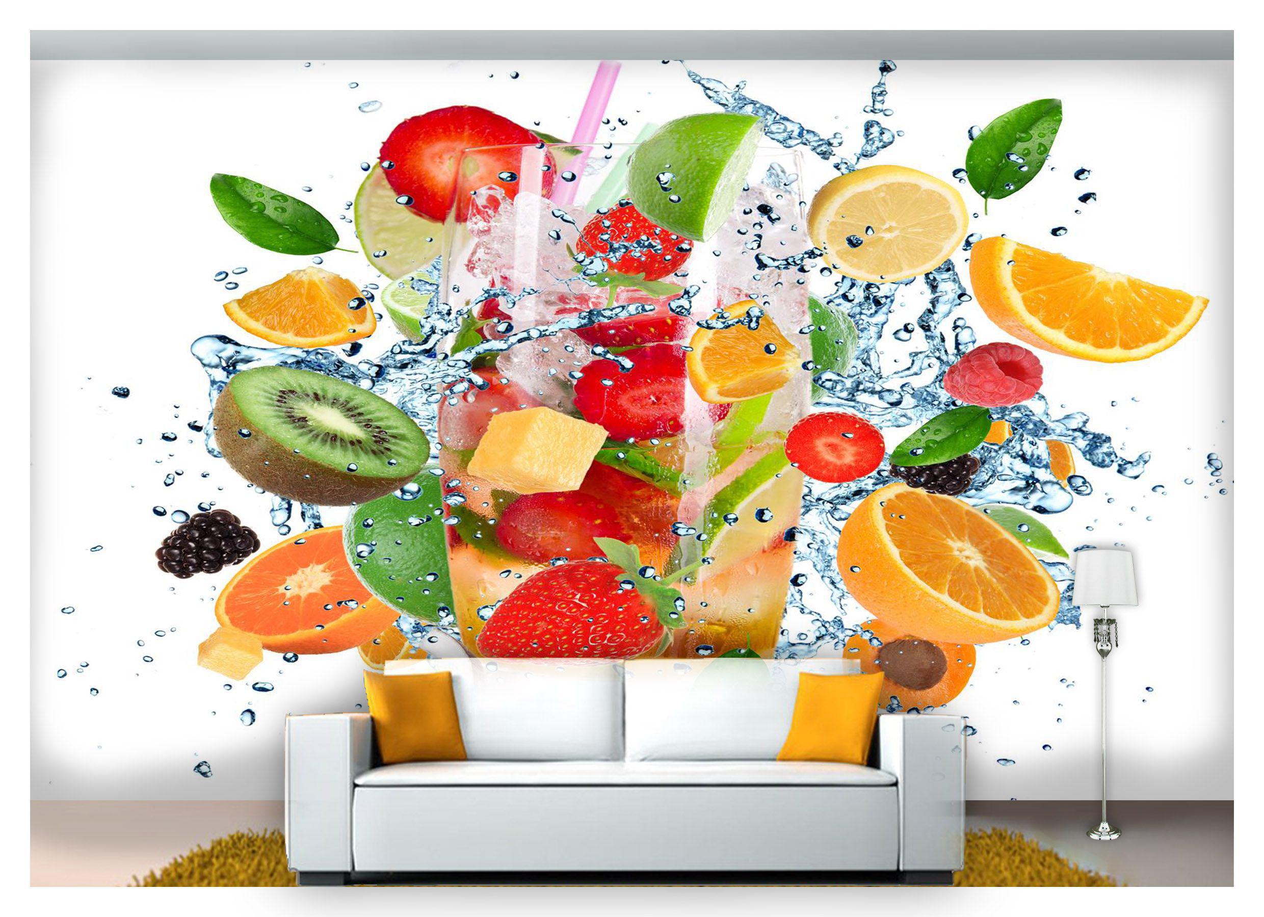 Miniatura Papel De Parede Suco Frutas Smoothies Polpa 3D Al206