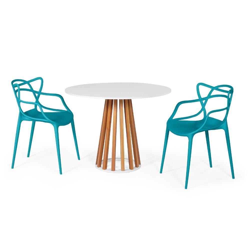 Miniatura Conjunto Mesa Branca 100cm Com 2 Cadeiras - Turquesa
