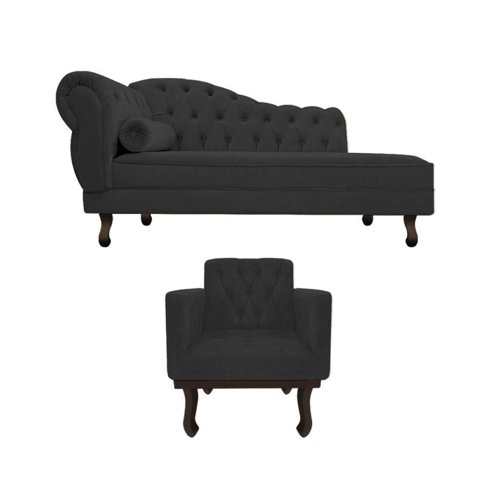 Miniatura Kit Diva Recamier Diana 120cm Lado Direito E 01 Poltrona Classic Corano Adj Decor Preto