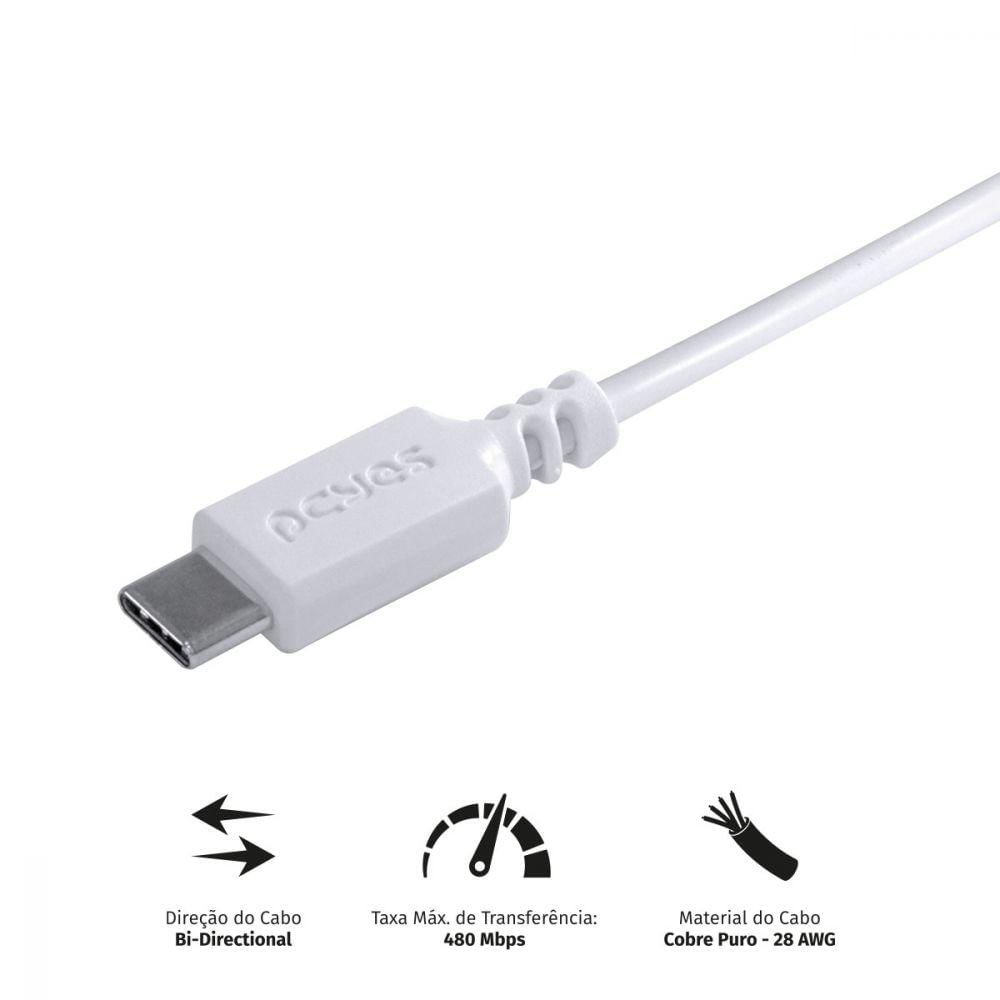 Miniatura Cabo Para Celular Usb A 2.0 Para Usb Tipo C 1 Metro Branco - Puacb-01