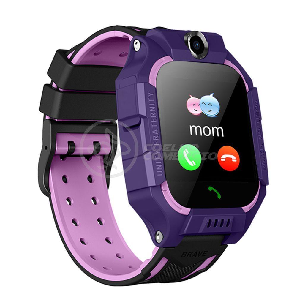 Miniatura Smartwatch Relógio Inteligente Infantil Criança Q12 Localização Chamadas Sos Android E Ios - Roxo