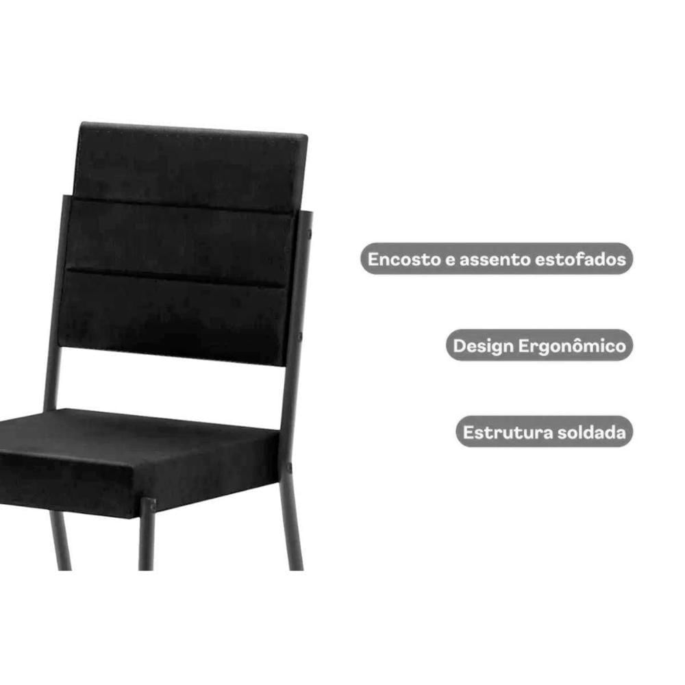 Sala De Jantar átria 1593 Aço Com Tampo Madeirado 90x90cm E 4 Cadeiras 1736 Pretonogal Preto Preto Carraro