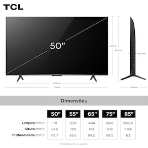 Smart TV TCL 50" 4K QLED UHD 50P7K Google TV 60Hz Processador AiPQ Preta