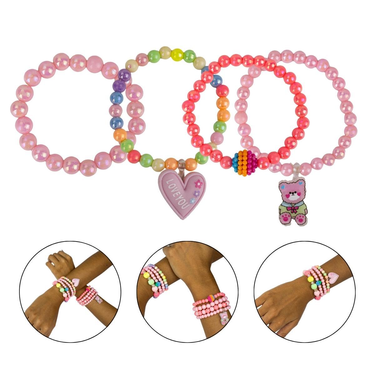 Miniatura Kit 4 Pulseiras Infantil Pingente Miçanga Colorida Menina