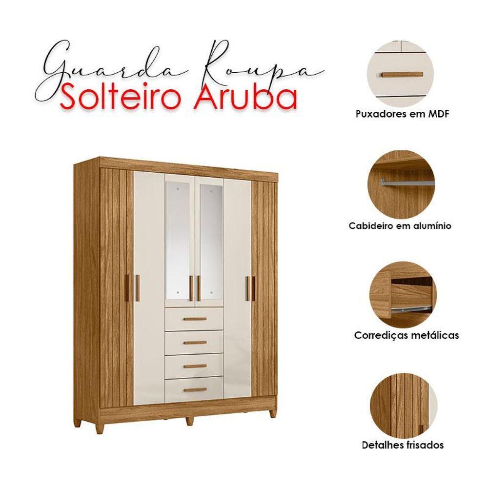 Miniatura Guarda Roupa Solteiro Aruba 6 Portas Freijó Off White Com Espelho - Moval