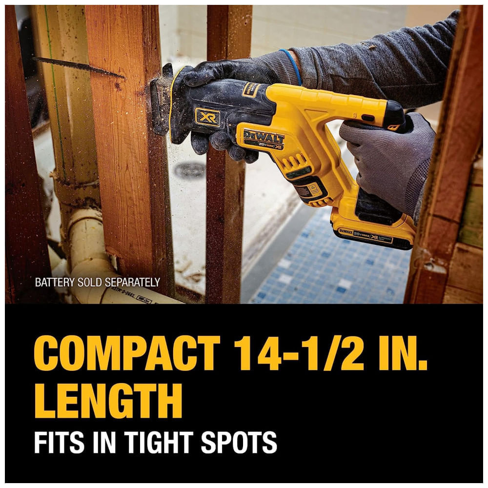 Miniatura Serra Sabre Giratória Compacta até 2.900 SPM de Velocidade, 110v, DEWALT DCS367B, Amarelo