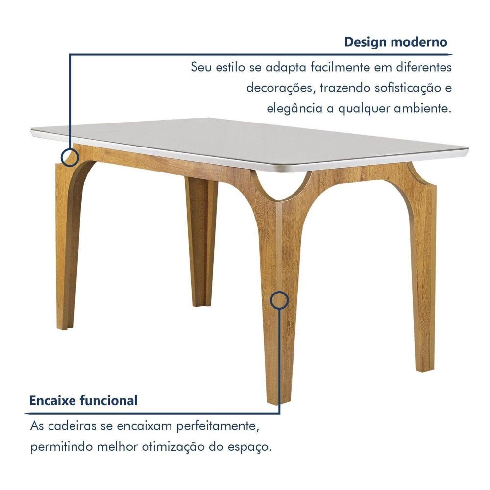 Miniatura Conjunto Mesa Melina 170cm X 90cm com 6 Cadeiras Carolina Tampo Smart Plus com Vidro Cinamomo/Off White/Bege Claro
