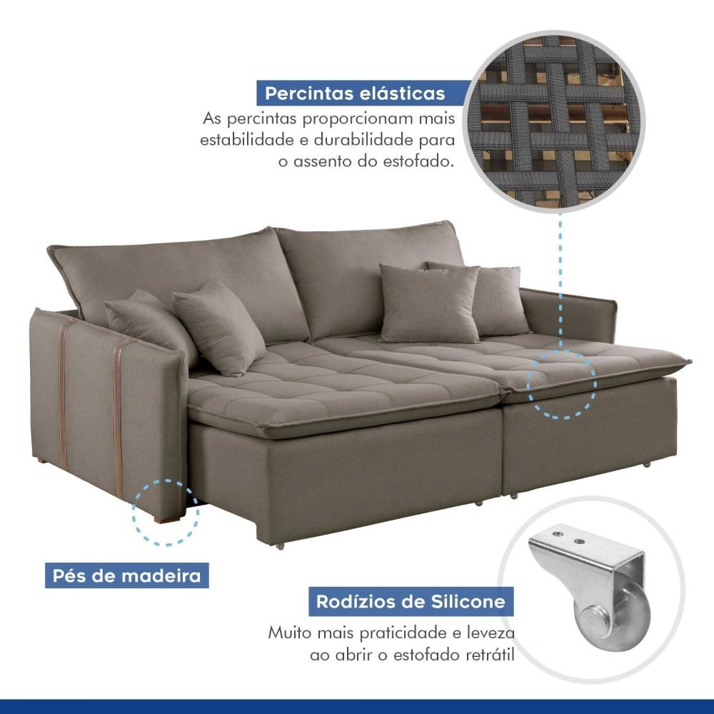 Miniatura Sofa Cama Retratil e Reclinavel 220cm Detroid Yescasa Bege Escuro