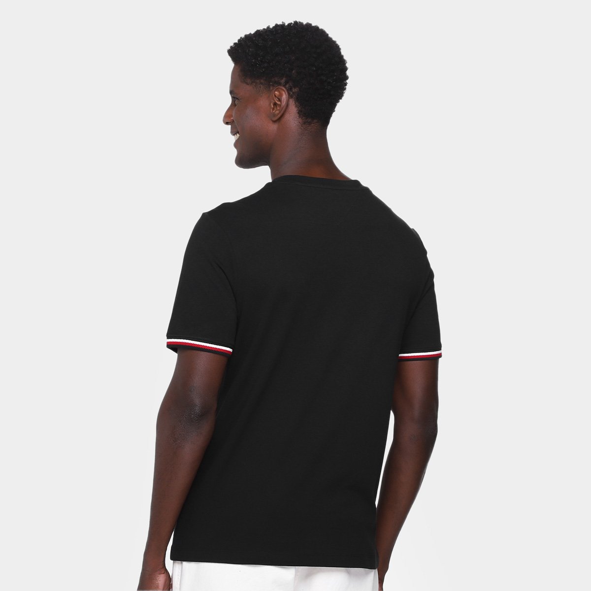 Miniatura Camiseta Tommy Hilfiger Global Stripe Cuff Masculina Preto - G