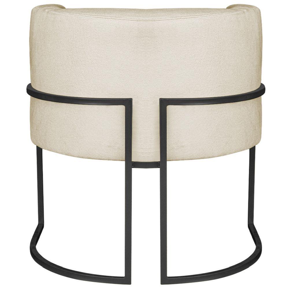 Miniatura Poltrona Dália Luxo Moderna Estofada Design Sofisticado Com Base De Ferro Preto Bouclé Bege
