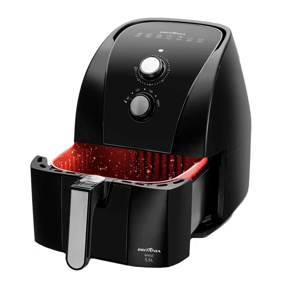 Fritadeira Elétrica Sem Óleo Air Fryer Britânia 5.5L 1500W BFR50 Redstone com Inox Preto - 110V