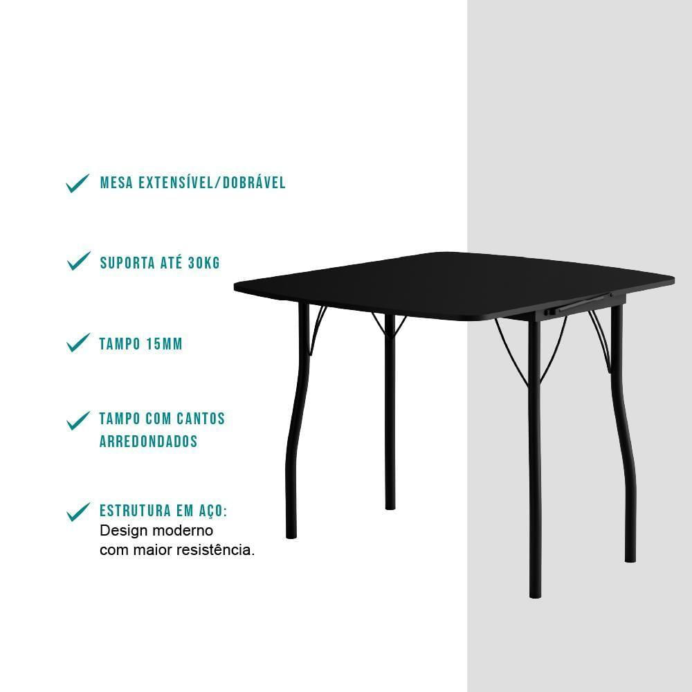 Conjunto Mesa Extensível Com 4 Banquetas Preto Carraro