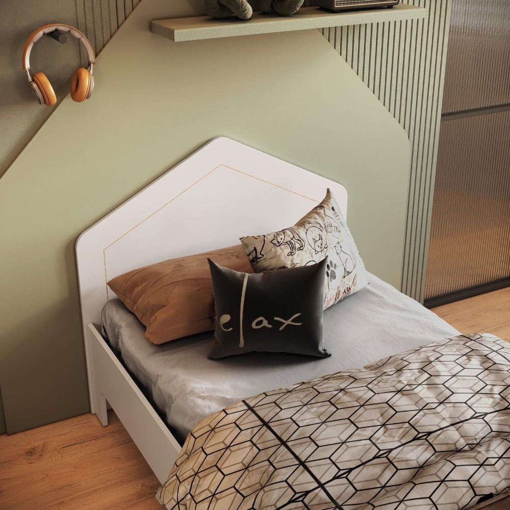 Miniatura Cama Infantil em Mdf 15cm com Cabeceira Casinha 193cm X 95cm Dylan Branco Tx/ Cru