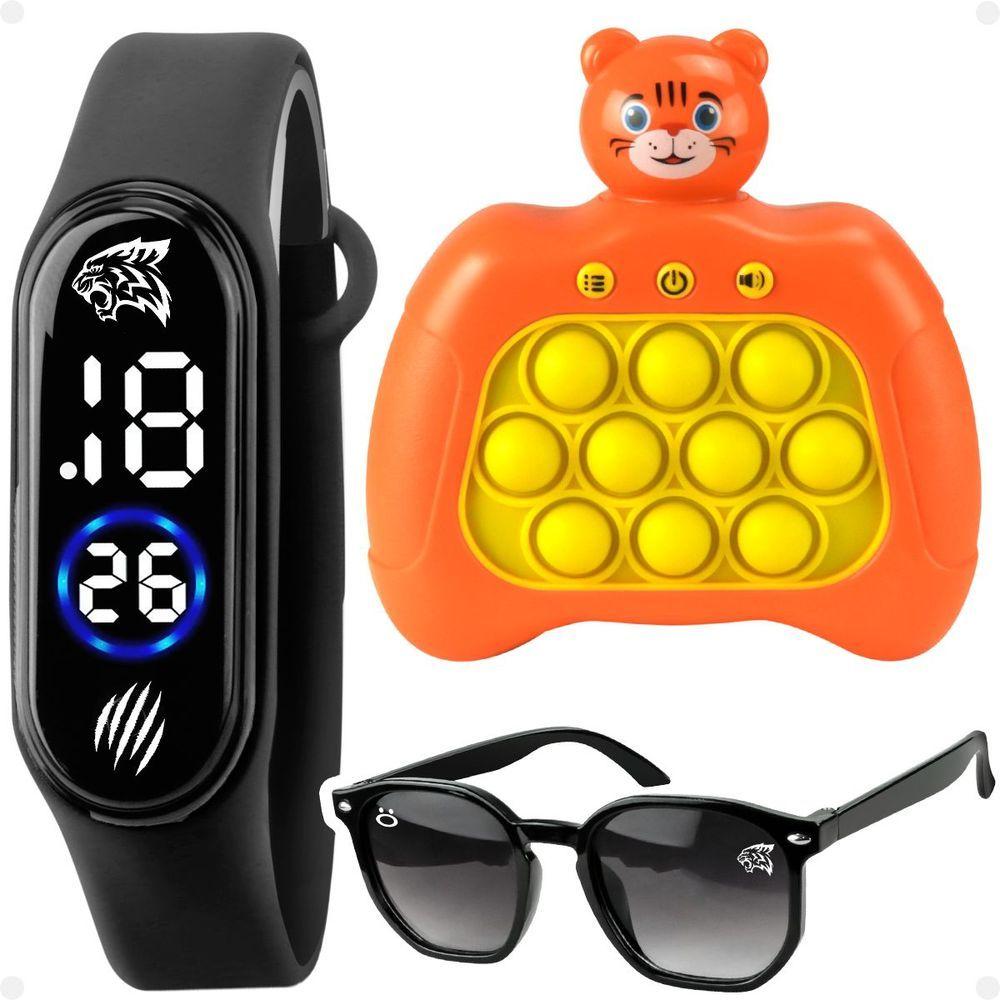 Miniatura Relogio Infantil Digital + Oculos Sol Prova Dagua Presente Criança Original Laranja Anti-stress