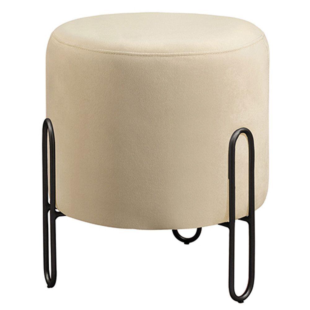 Miniatura Puff Banqueta Mali Veludo Luxo Castellar Móbile Bege Claro