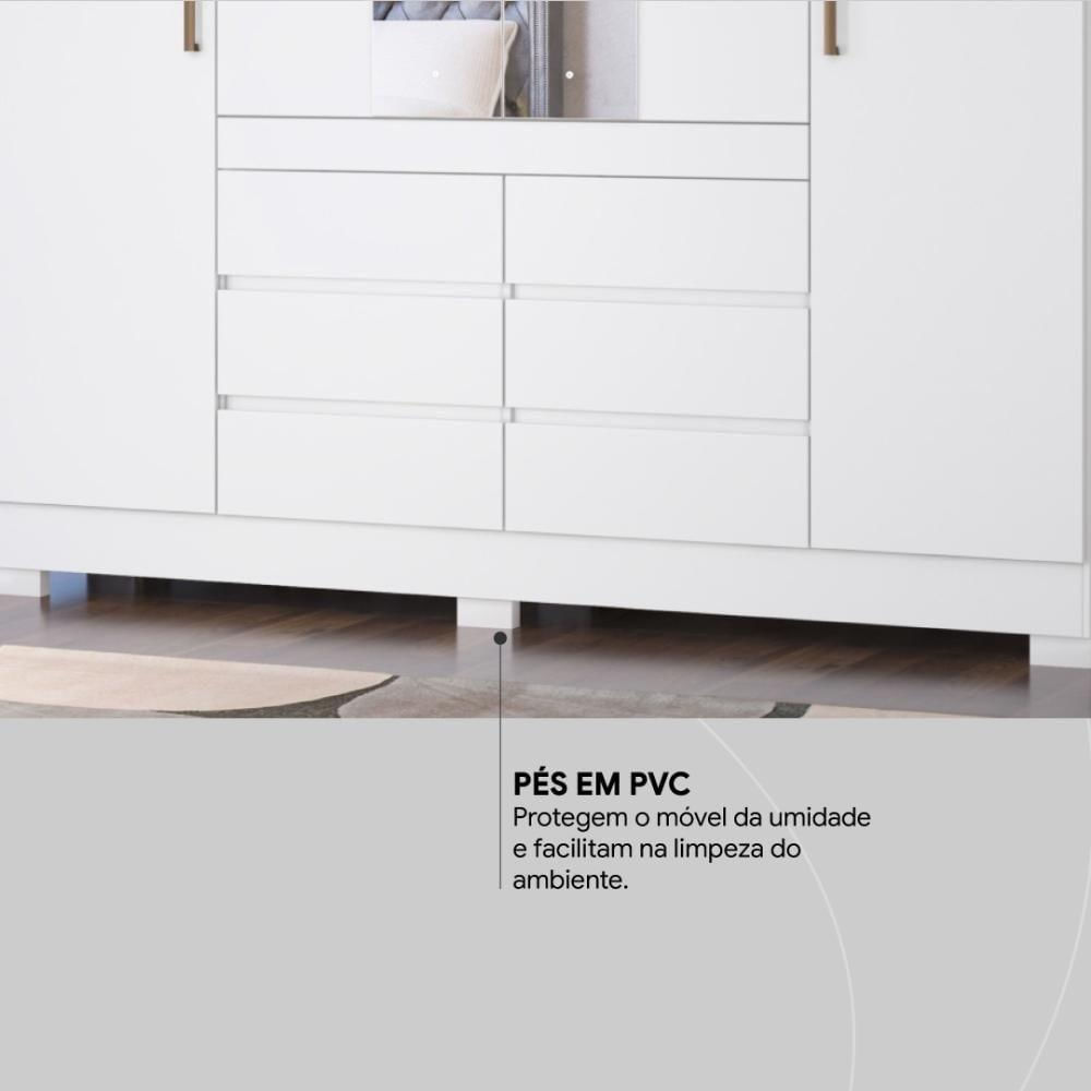Guarda Roupa Casal 4 Portas Com Espelho E 6 Gavetas Cádis Branco Branco